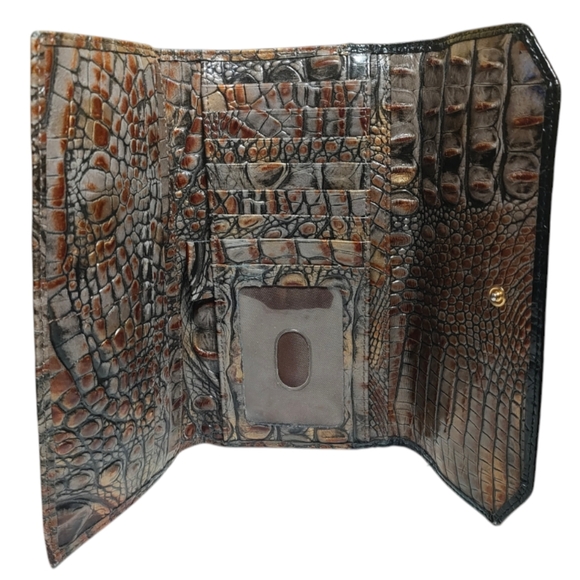 Brahmin Bronze Croc Embossed Trifold Wallet - Picture 4 of 11